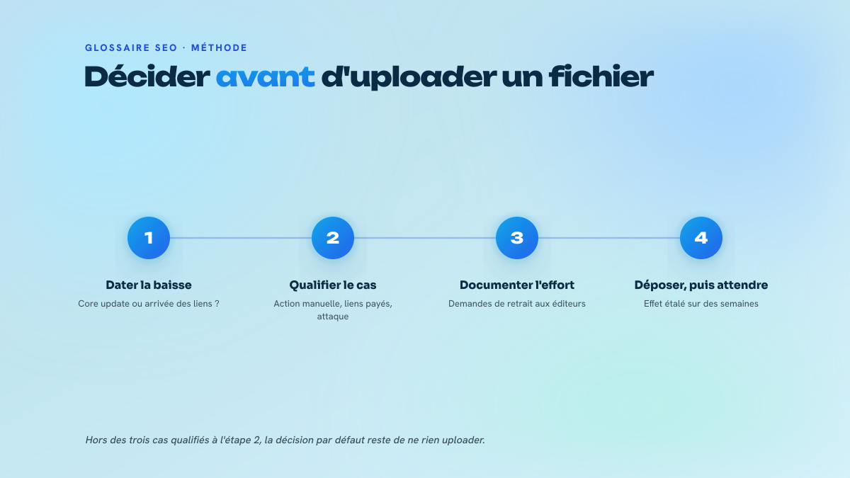 Processus en trois étapes pour décider s'il faut déposer un fichier de désaveu