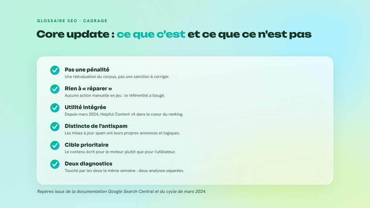 Checklist en six points distinguant ce qu'une core update Google est réellement d'une pénalité manuelle ou d'une mise à jour antispam.